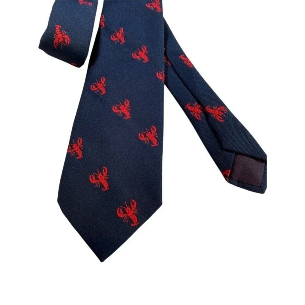 Vtg. Benoit's Maine Lobster Navy‎ Blue Red Nautical Coastal Preppy Men's Necktie